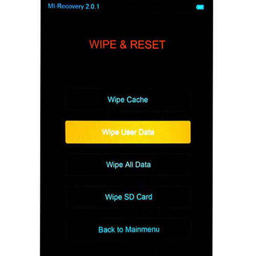 Chọn Wipe User Data để khôi phục cài đặt gốc Xiaomi Redmi Note 7
