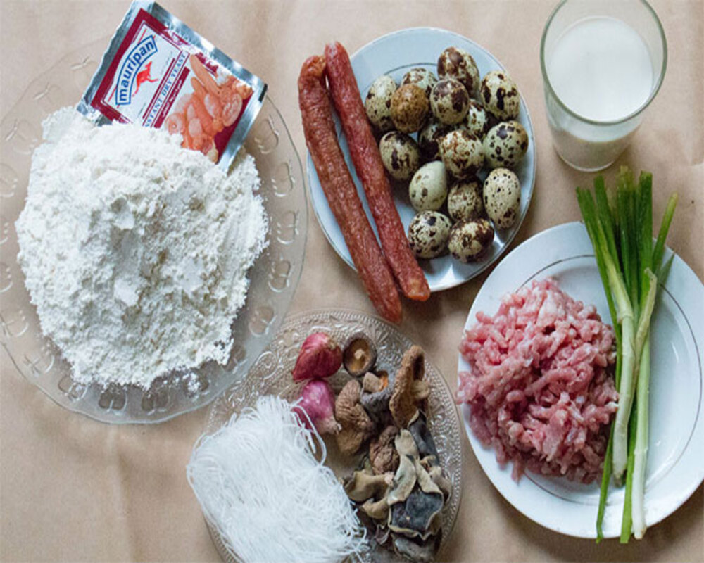 Các thành phần nguyên liệu để làm bánh bao truyền thống tại Việt Nam